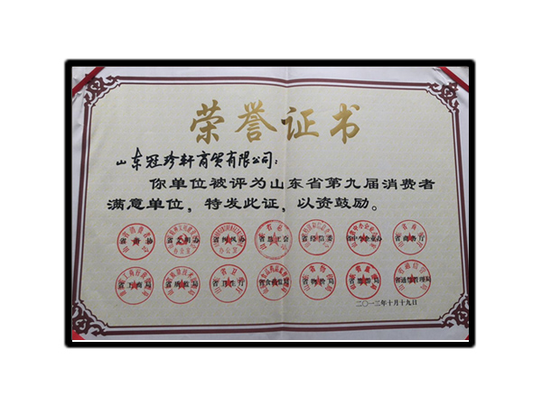 山东省第九届消费者满意单位